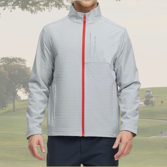NWT - Michel Rouen Men's Golf Jacket Water Resistant Windbreaker - Light Grey - Picture 1 of 6